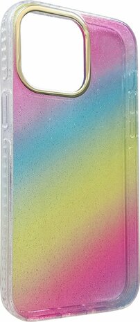 iPhone 14 Pro Max - Regenboog Glitter Back Cover - Spectrum