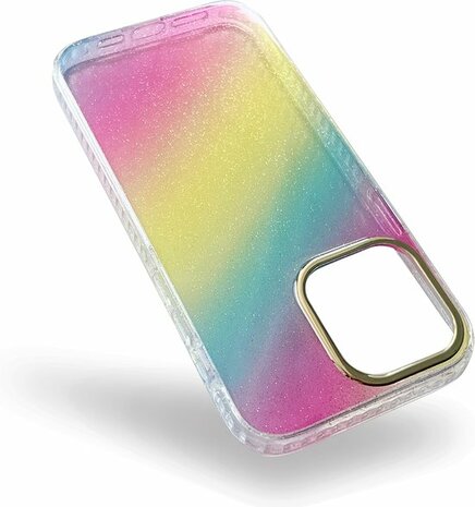 iPhone 14 Pro Max - Regenboog Glitter Back Cover - Spectrum