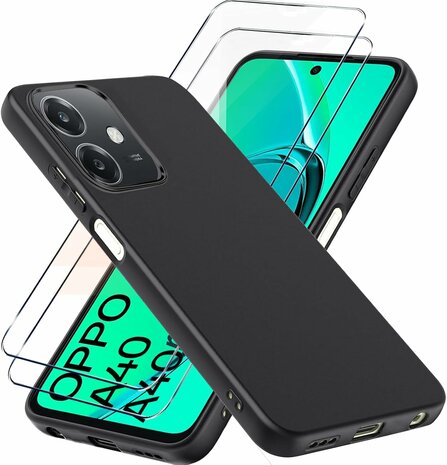 Oppo A40 / A40m / A60 5G - Back Cover &amp; 2x Glas - Zwart