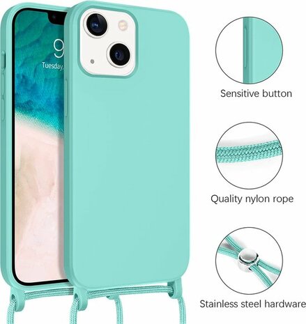 iPhone 14 Pro Max Turquoise - TPU Back Cover met Koord