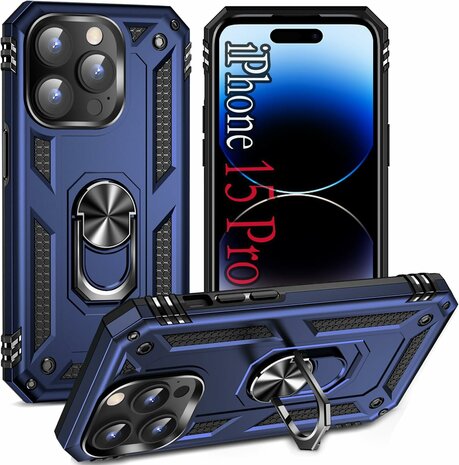 iPhone 15 Pro Blauw - Armor met Kickstand Ring