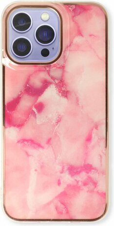 iPhone 14 Pro Max - Marmer Back Cover - Roze