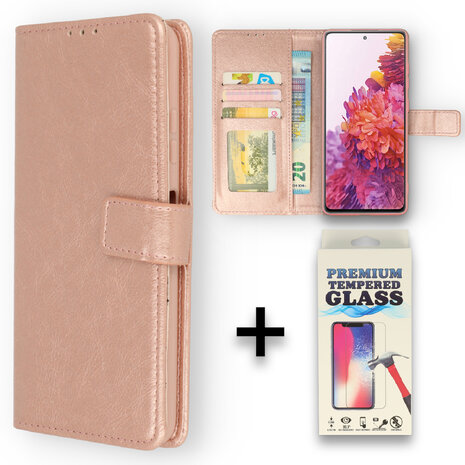 Moto G60 - Book Case &amp; Glas - Rosegoud