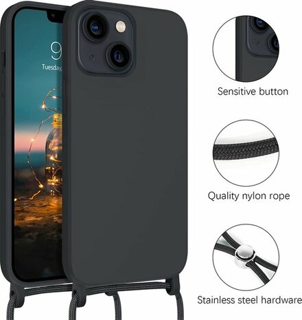 iPhone 14 Pro Max Zwart - TPU Back Cover met Koord