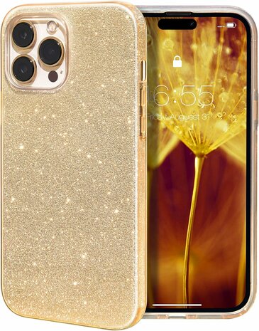 iPhone 15 Pro Max - Glitter Back Cover - Goud