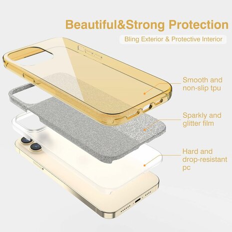 iPhone 15 Pro Max - Glitter Back Cover - Goud